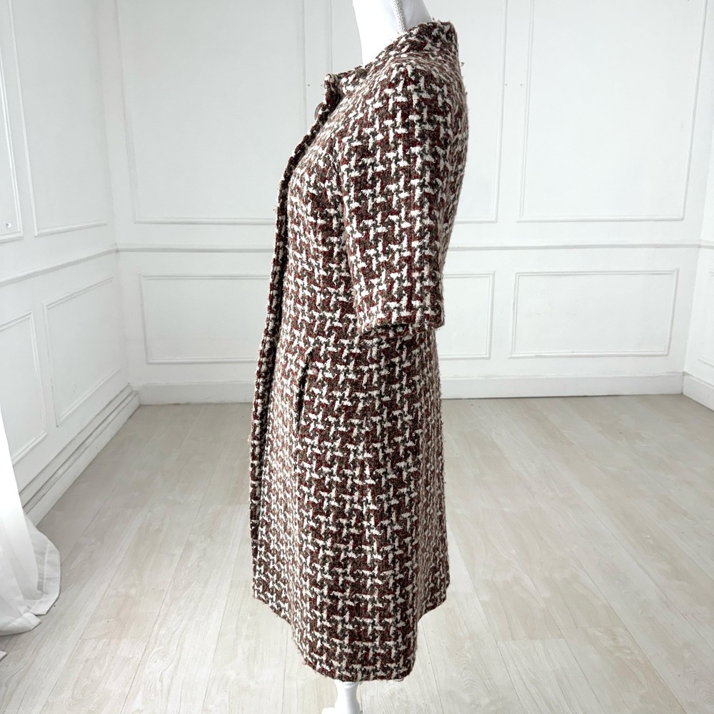Semantiks Womens Brown Houndstooth Wool Blend Short Sleeve Coat Jacket Small - Picture 8 of 12